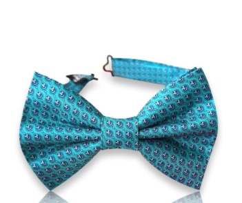 Ručno rađena svilena leptir mašna sa geometrijskim dezenom u tirkizno-plavoj boji