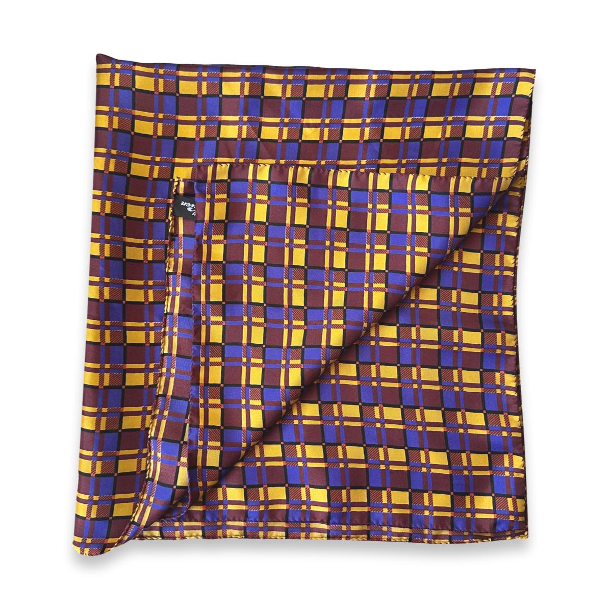 Svilena marama 70x70 karirani dezen bordo zlatno plava
