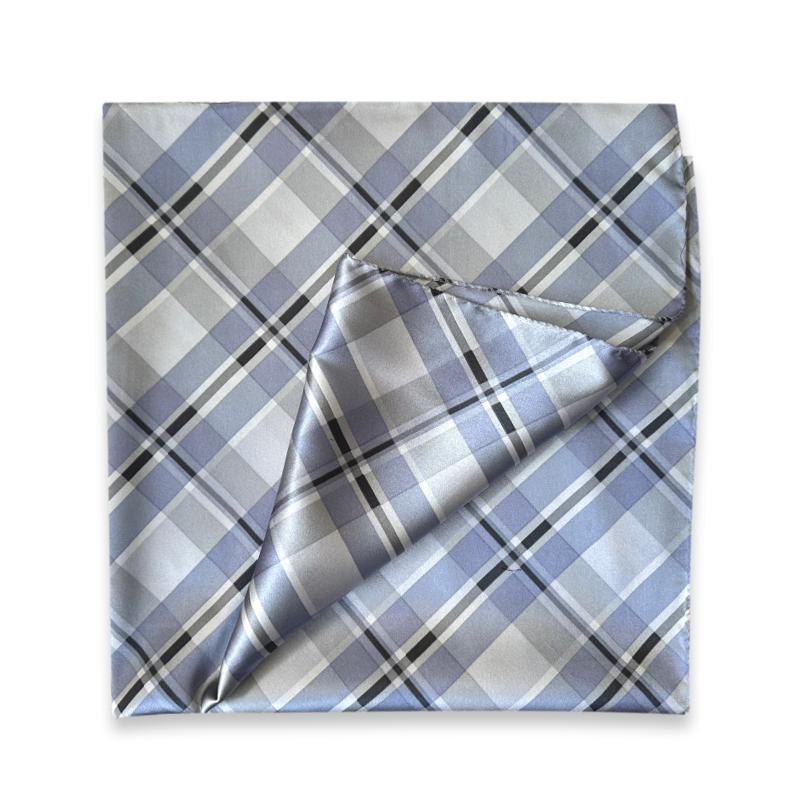 Premium svilena zenska marama plavo siva karirana 70x70