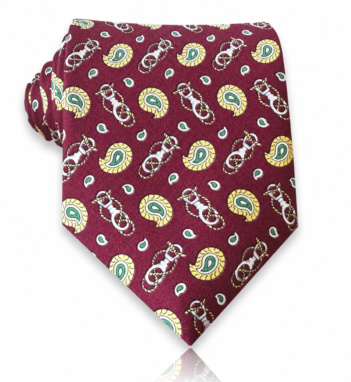 Zagasito crvena svilena kravata sa paisley motivima 0755