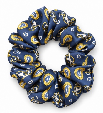 Navy Paisley tamnoplava svilena gumica za kosu sa zlatnim ornamentima